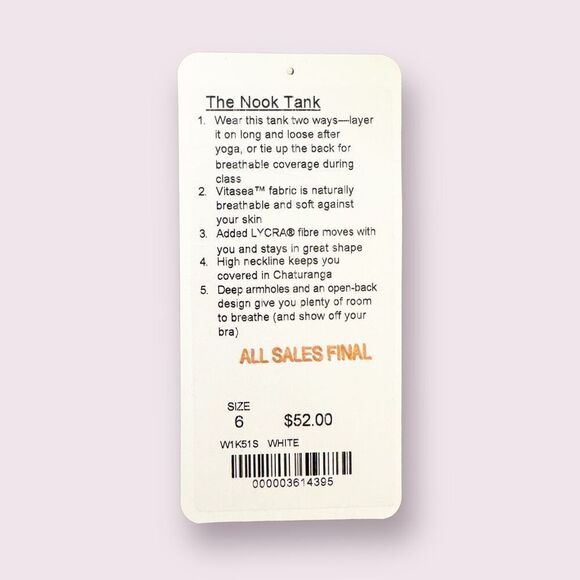 Lululemon Nook Tank * Vitasea Wunderlust 2015 Women’s Size 6 White RARE Two-Way - Picture 14 of 14